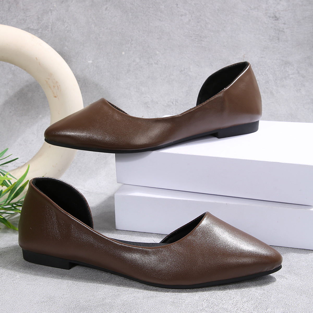 Pointed Toe Side Empty Leopard Print Flat Pumps Women Vintage Suede Shallow Mouth Four Seasons Work Shoes