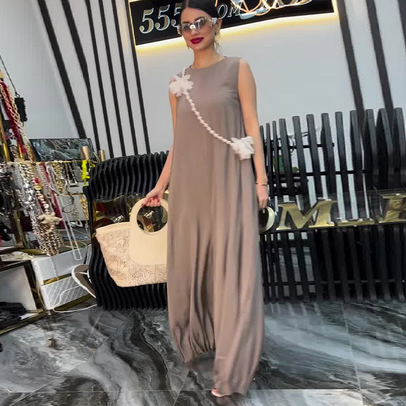 Summer Sling Wide Leg Casual Jumpsuit Women Pleated Jumpsuit