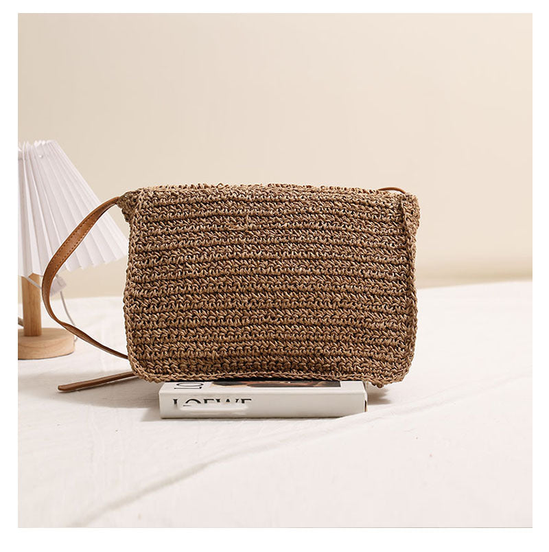 Floral Crossbody Straw Bag One Shoulder Flap Woven Bag Vacation Beach Bag Niche Women Bag