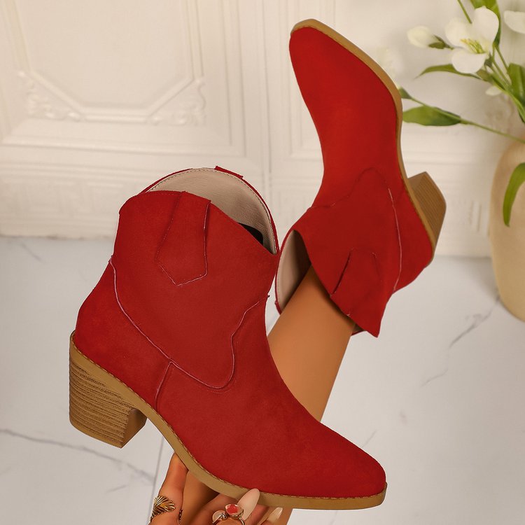 Women Boots Retro Pointed Low Top Frosted Suede Viscose Shoes Martin Boots