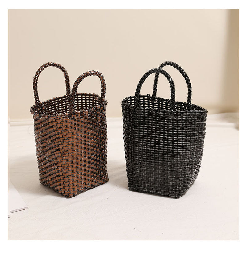 Gold Silver Color Portable Vegetable Basket Bag Solid Color Large Capacity Hand Carrying Woven Bag Seaside Vacation Beach Bag