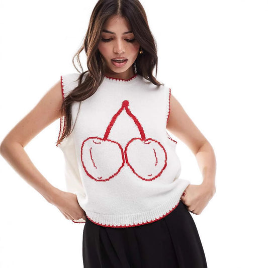 Knitted Vest round Neck Jacquard Outer Wear Sleeveless Vest for Women