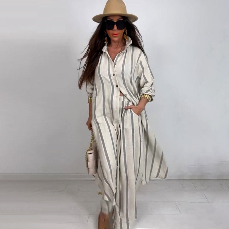 Summer Elegant Sexy V neck Top Printed Wide Leg Pants Two Piece Set