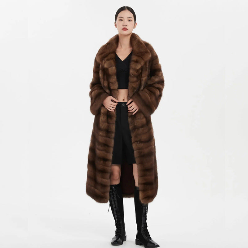 Women Fur Coat Imitation Marten Overcoats Mink Fur Retro Occupied Long Mink Fur Winter Casual Warm Trench Coat