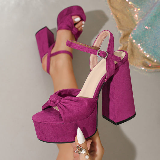 Waterproof Platform Thick Heel Super High Heel Peep Toe Sandals Women Shoes Suede Cute Bow High Heel Women Sandals