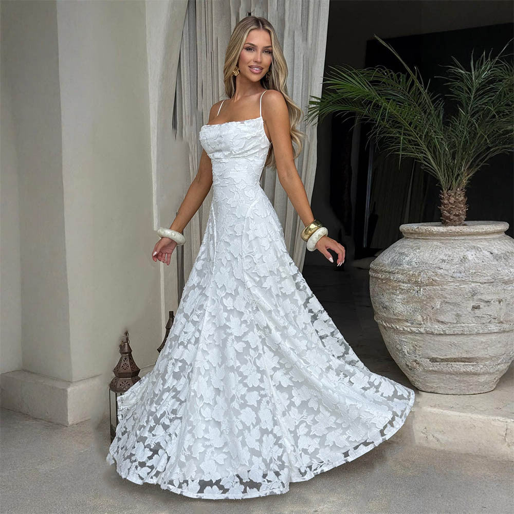 Summer Women Clothing Sexy Strap Chiffon Elegant Backless Evening Dress