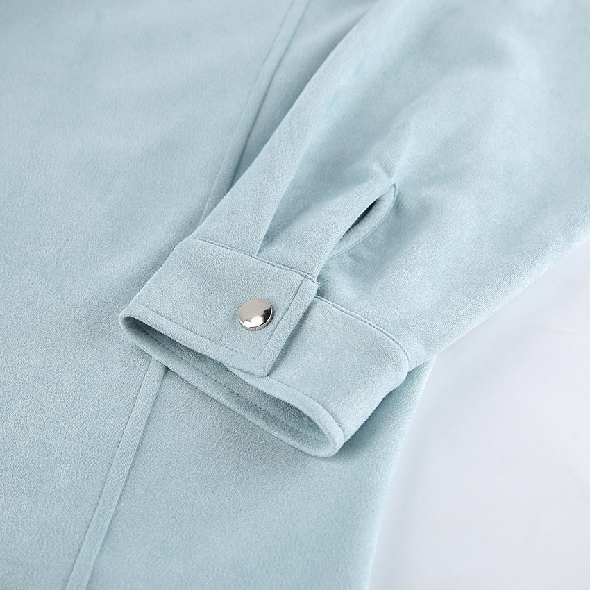 Retro Leather Coat Women Niche Blue Cool Feeling High Street Fashionable Zipper Autumn Winter Suede Jacket