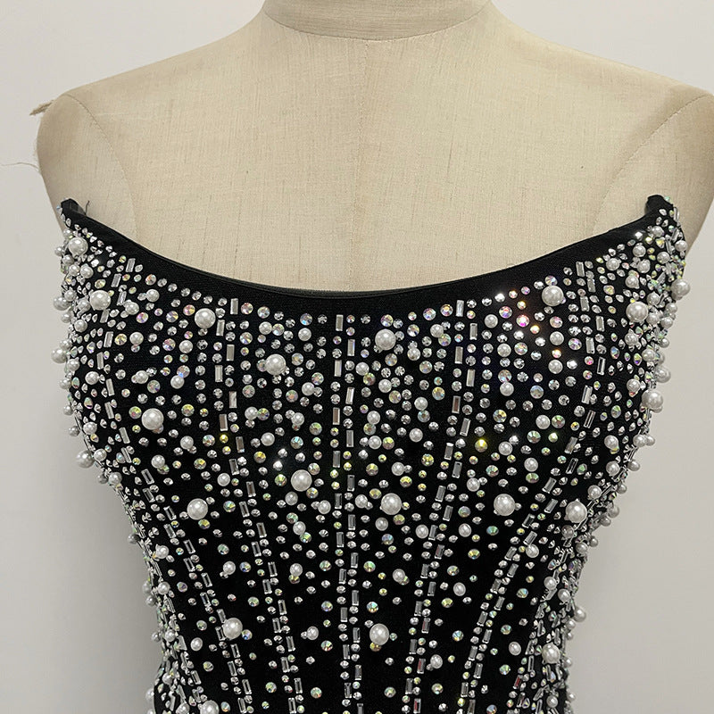 French Formal Dress Tube Top Elegant Sheath Beauty Back Lace up Dress Women Summer