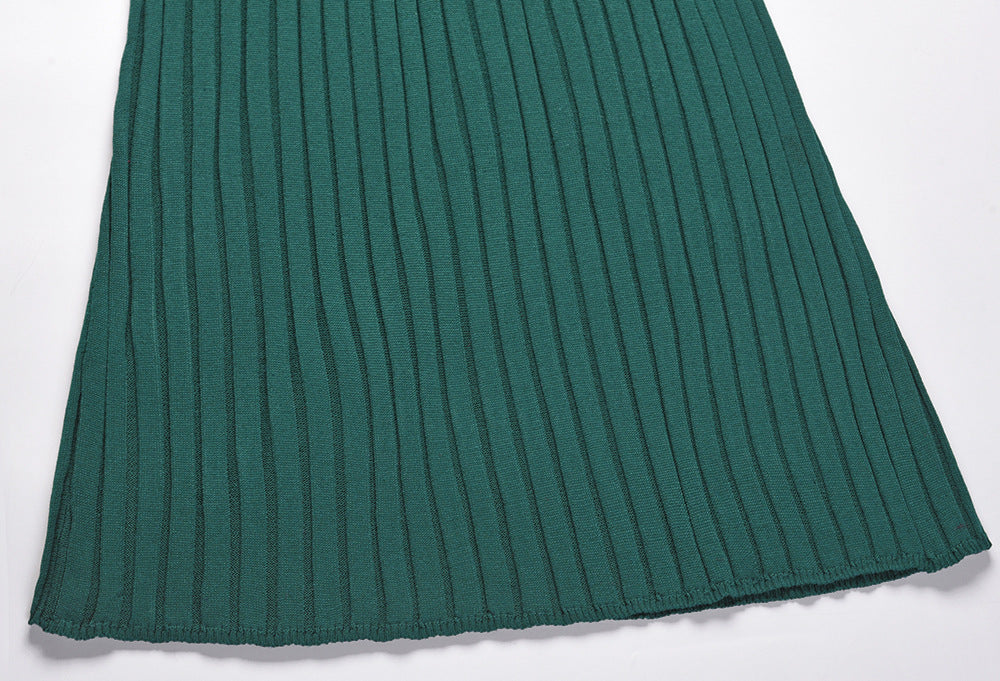 Women Autumn Winter Knitting Dress Slim-Fit Pleated Mid-Length Bottoming Sweater