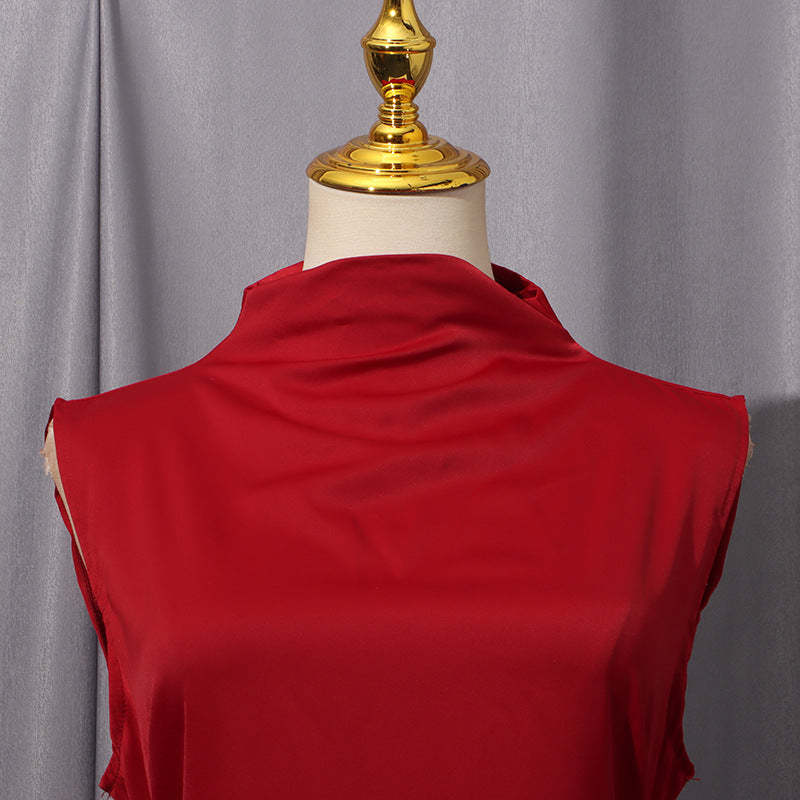 Women Elegant Shawl Solid Color Wide Hem Loose Slimming High Waist Dress