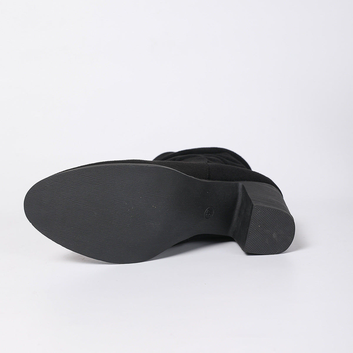 Mid Calf Chunky Heel Skinny Boots Women Suede round Toe High Heel Knight Boots