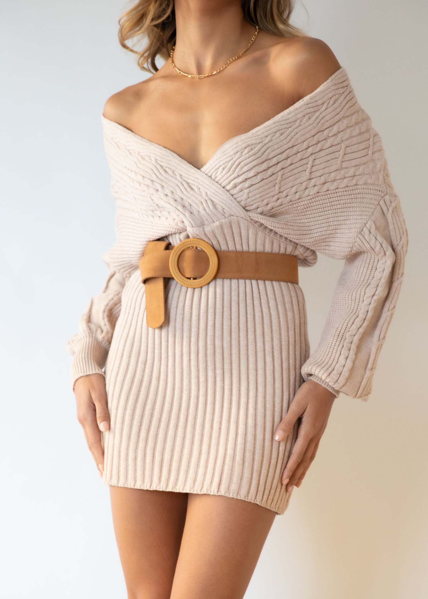 Knitted Dress Autumn Winter V-neck Sexy Women Sweater Hip no belt