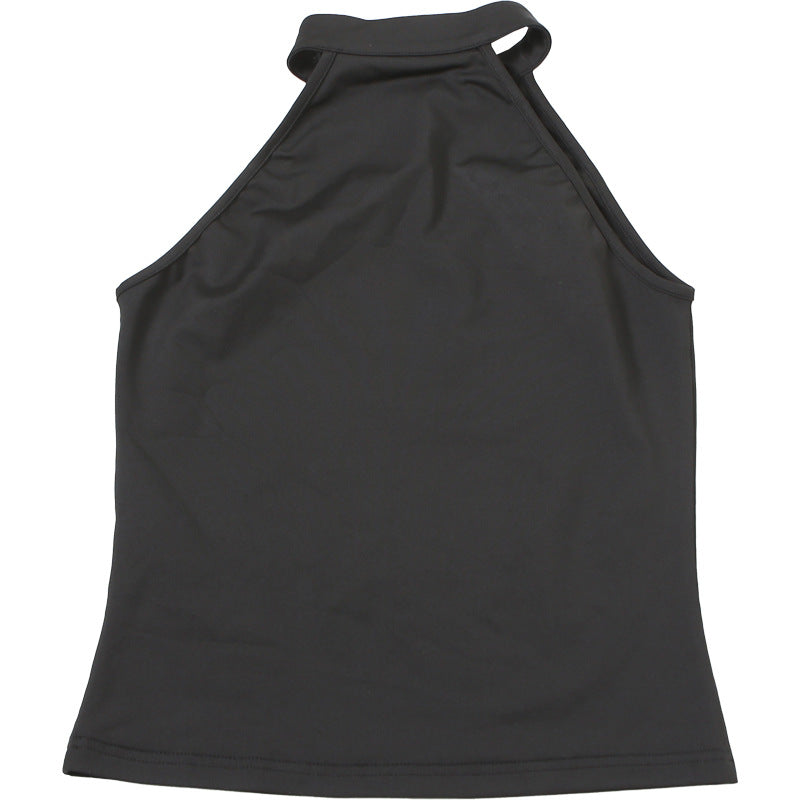 Spring Summer Women Clothing Personalized Stand Collar Open Solid Color Slim Fit Sexy Sleeveless T shirt Vest Women