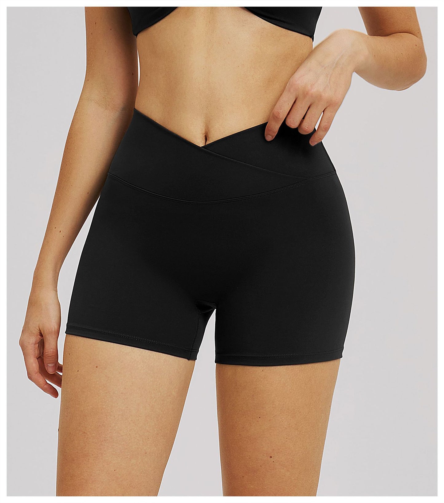 Cross Waist Yoga Shorts Tight Brushed Workout Shorts Outdoor Cycling Running Shorts