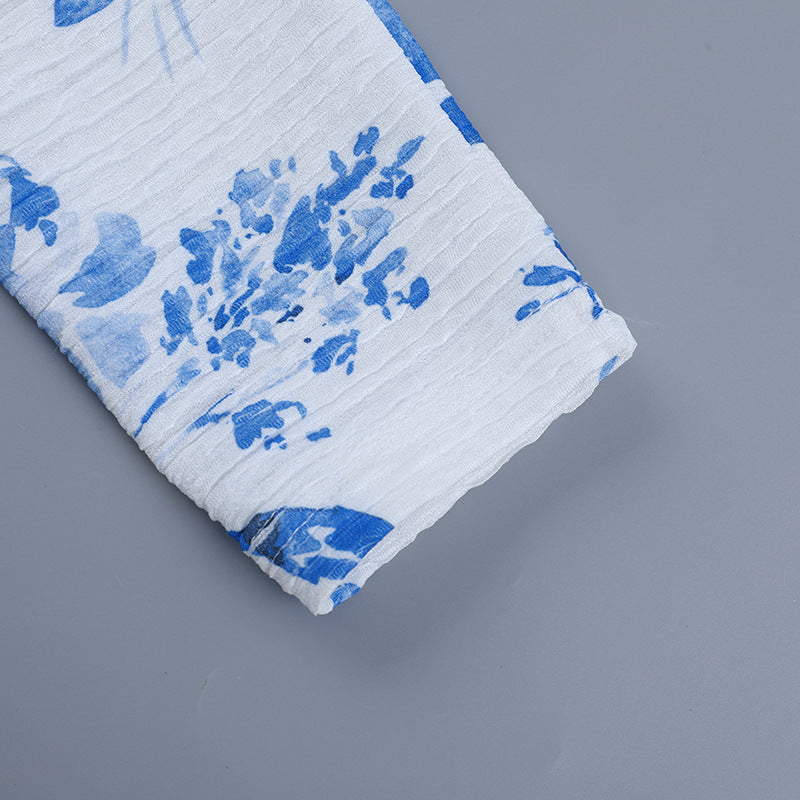 Half High Collar Long Sleeves Printed Fishtail Dress Women Autumn Sexy Dress