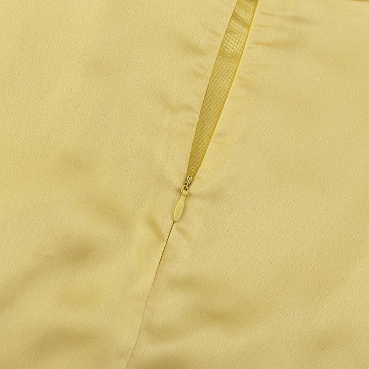 Satin Draping Yellow Skirt Women Spring Summer Simple Pocket High Waist Hip Skirt