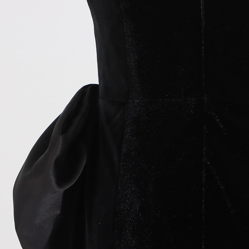 Sexy Tube Top Dress Black Elegant Irregular Asymmetric Design Sleeveless Dress Women