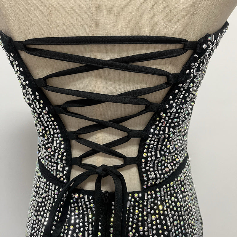 French Formal Dress Tube Top Elegant Sheath Beauty Back Lace up Dress Women Summer