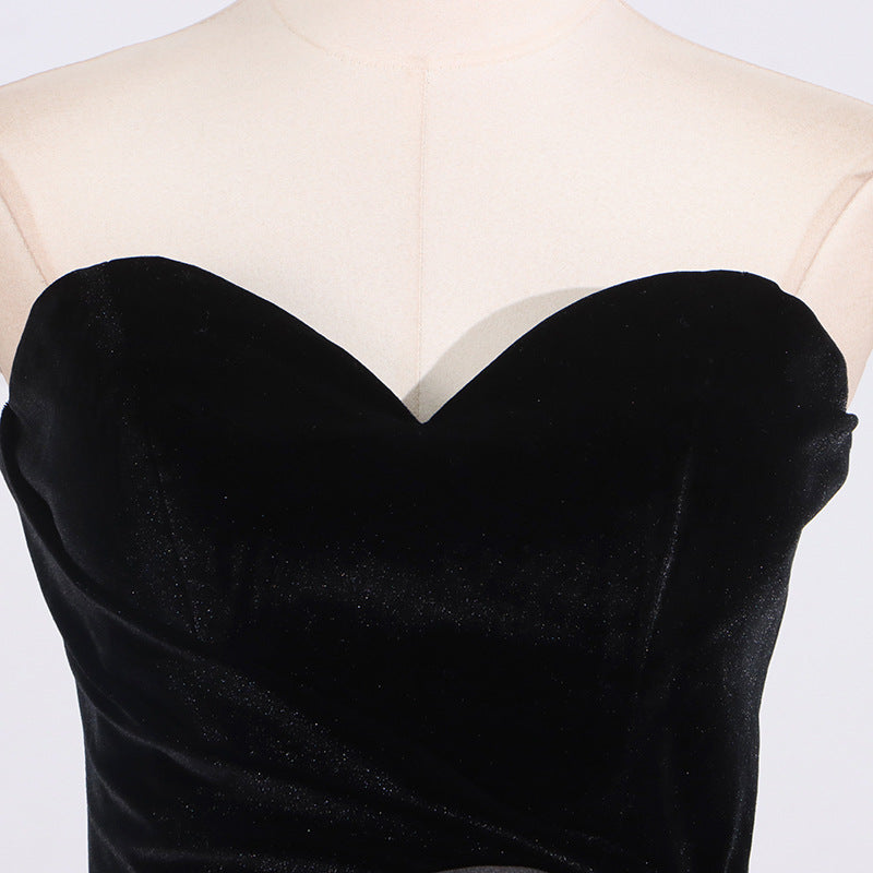 Sexy Tube Top Dress Black Elegant Irregular Asymmetric Design Sleeveless Dress Women