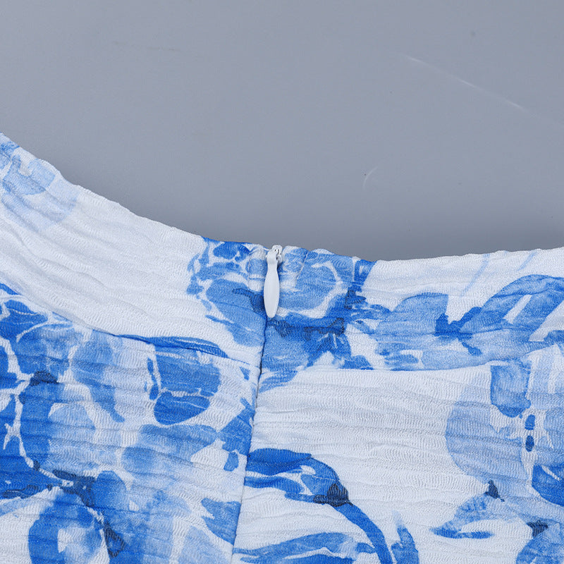 Half High Collar Long Sleeves Printed Fishtail Dress Women Autumn Sexy Dress