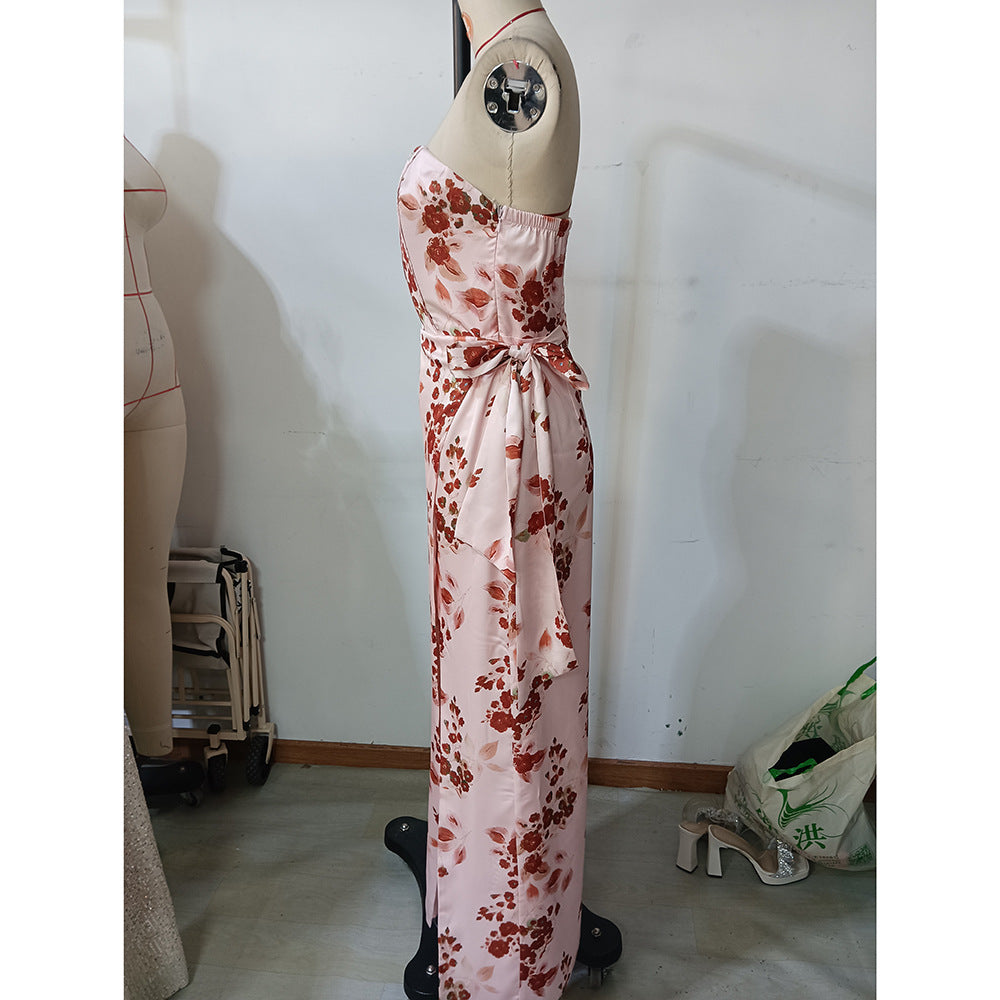 Summer Women Wear Dress Young Tube Top Estimated Print Holiday Dress