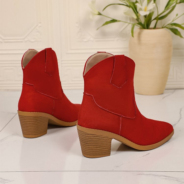 Women Boots Retro Pointed Low Top Frosted Suede Viscose Shoes Martin Boots