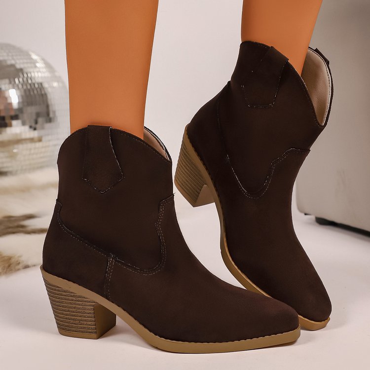 Women Boots Retro Pointed Low Top Frosted Suede Viscose Shoes Martin Boots