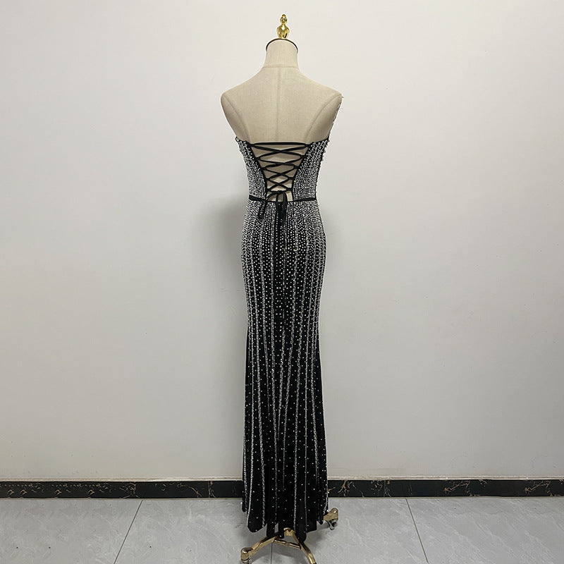 French Formal Dress Tube Top Elegant Sheath Beauty Back Lace up Dress Women Summer