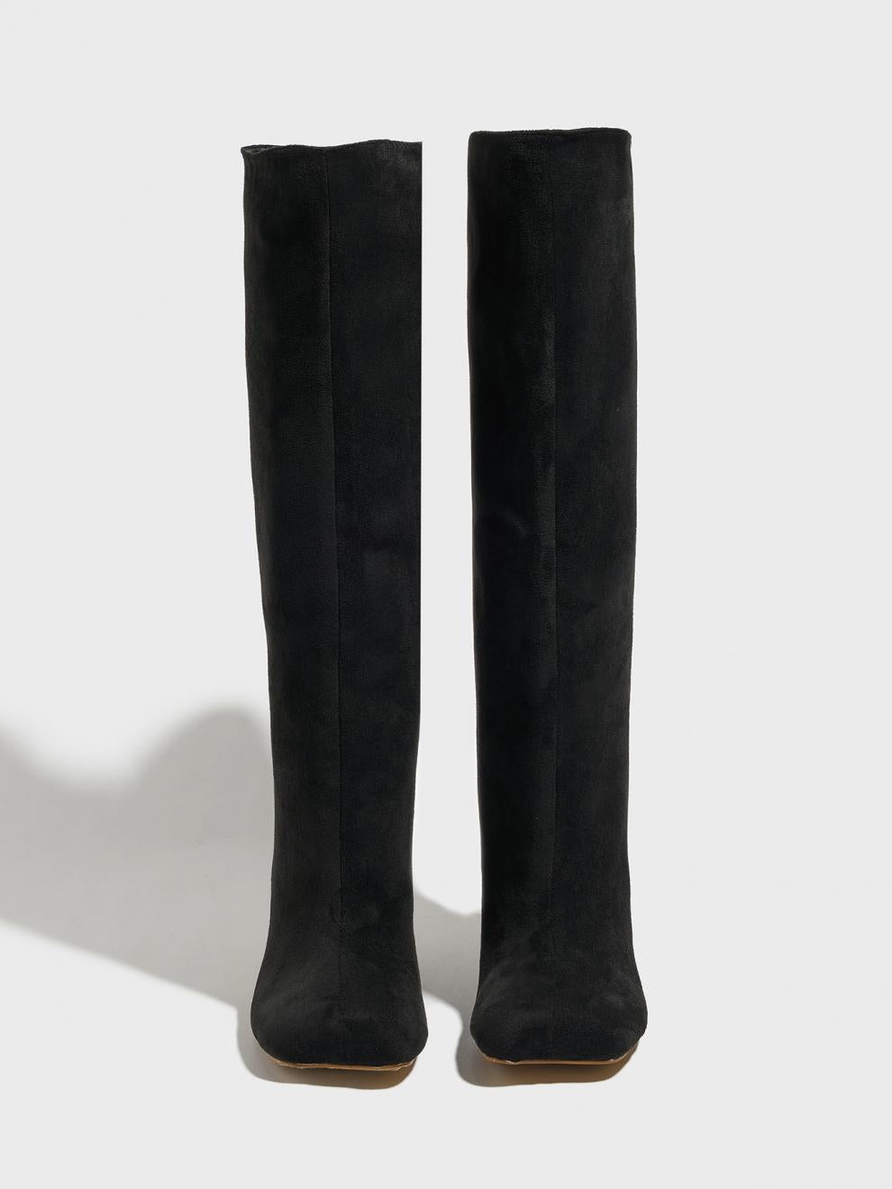 US Size Widen Women Knee High Suede Wide Calf Square Head Cover High Leg Boot