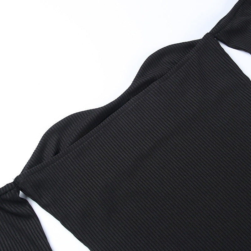 Women Spring Clothing Sexy Hip Knitwear off Shoulder Long Sleeve Tube Top Dress