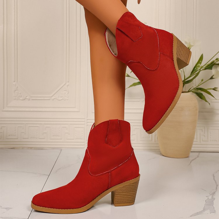 Women Boots Retro Pointed Low Top Frosted Suede Viscose Shoes Martin Boots