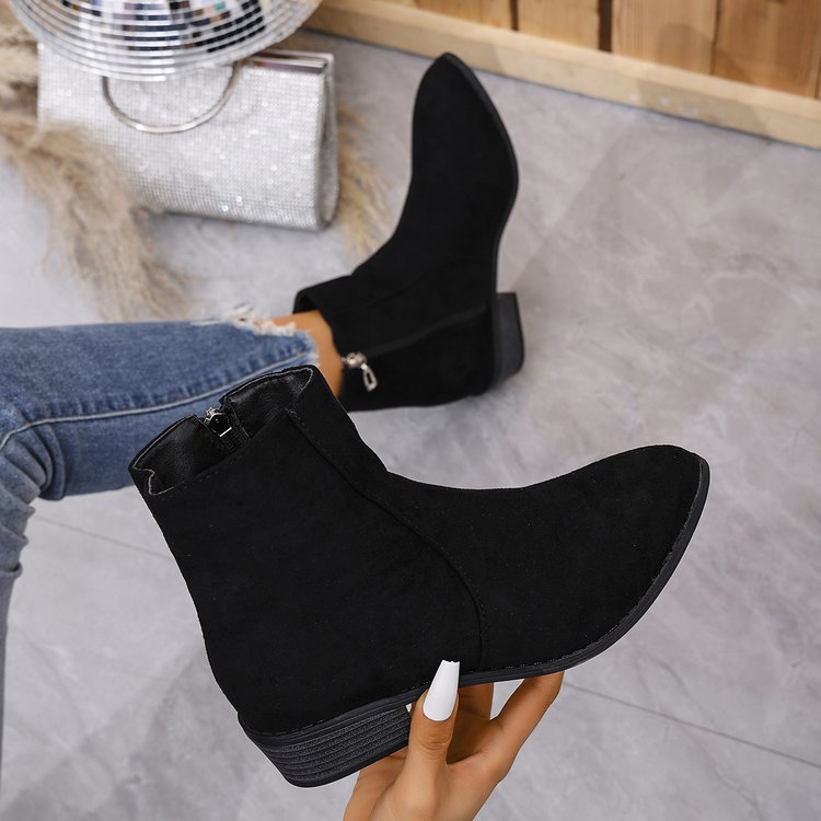 Short Side Zipper Martin Boots Women Single Boots Suede Thick Heel with British Skinny Boots