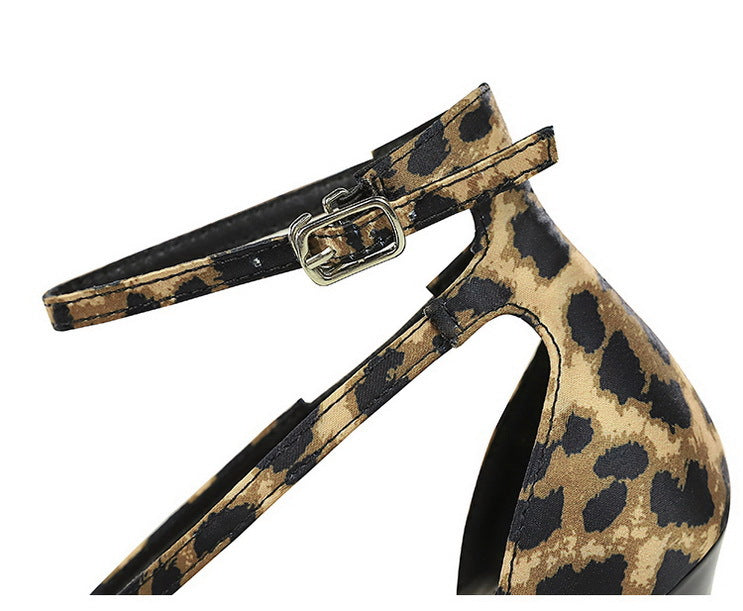 Cocktail Sexy Leopard Print Square Toe Suede Stiletto Women Shoes Hollow Out Cutout out Strap Super High Heel Sandals