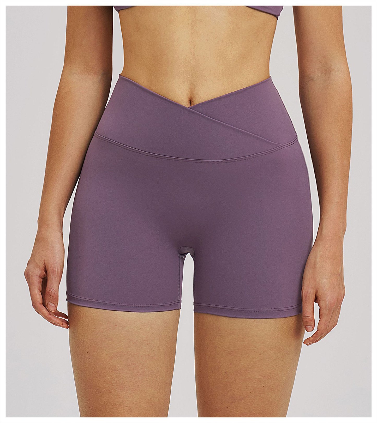 Cross Waist Yoga Shorts Tight Brushed Workout Shorts Outdoor Cycling Running Shorts