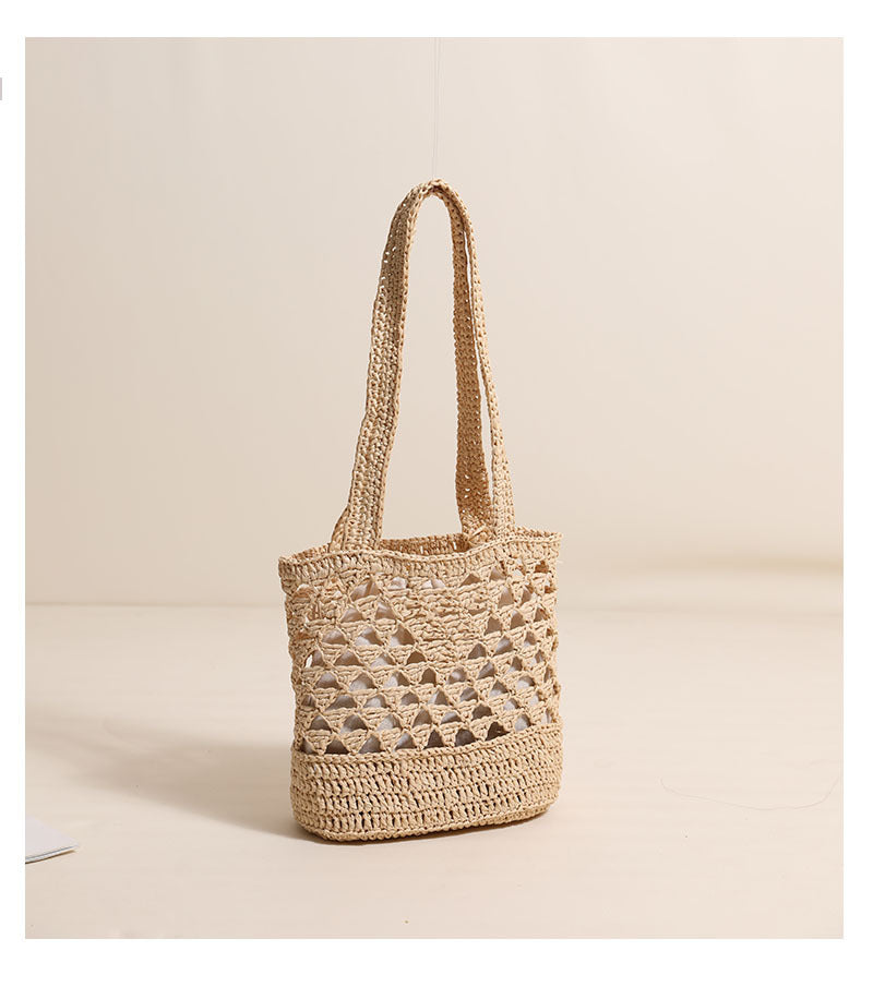 Raffia Shoulder Straw Bag Simple Solid Color Hollow Out Cutout Straw Bag Woven Bag Vacation Beach Bag Women Bag
