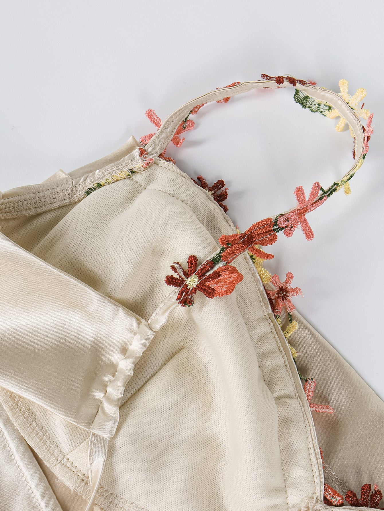 Long Sling Dress Sexy Summer Backless Lace up Silk Patchwork Edge Dress