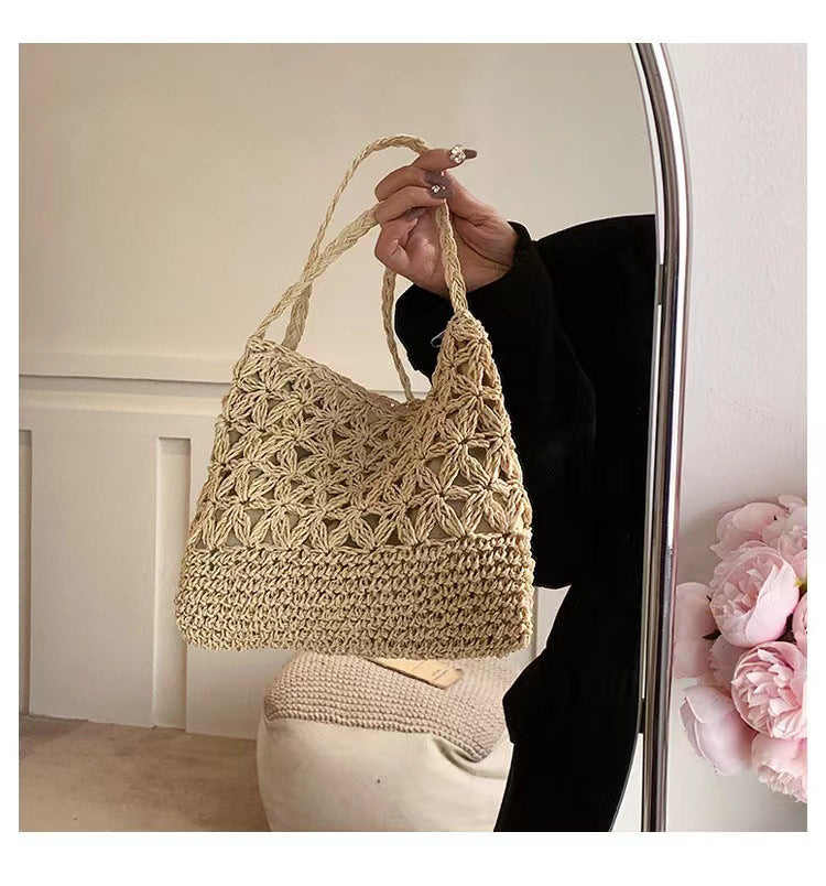 Crossbody Straw Bag Hollow Out Cutout Floral Straw Bag Woven Bag Vacation Beach Bag Change Mobile Phone Bag