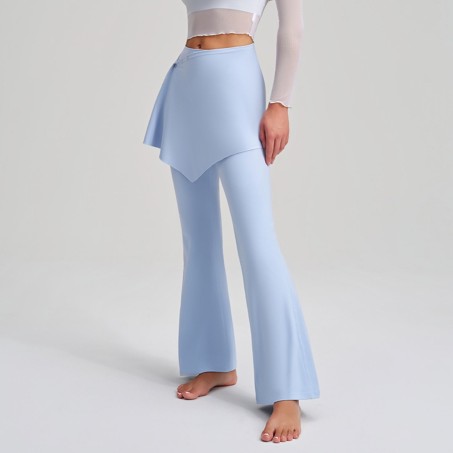 Faux Two Piece Yoga Pants Fart Curtain Detachable Anti Embarrassment Bootcut Trousers Women High Waist Drooping Bell Bottom Pants