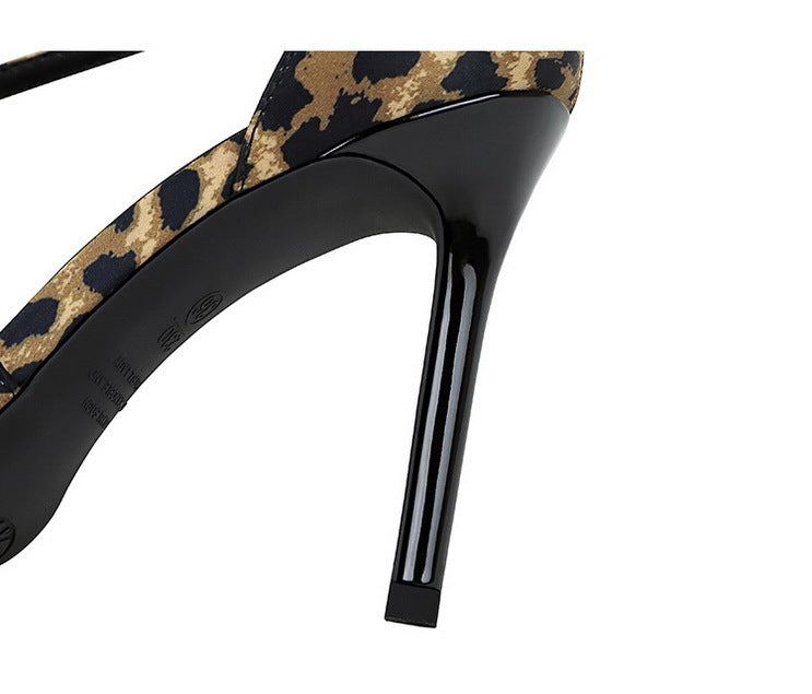 Cocktail Sexy Leopard Print Square Toe Suede Stiletto Women Shoes Hollow Out Cutout out Strap Super High Heel Sandals