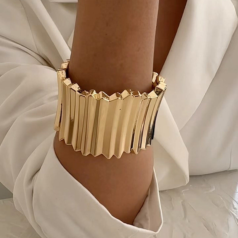European and American Cross-border E-commerce Jewelry Exaggerated Irregular Alloy Bracelet Personalized Spring Open Bracelet Women's Wide Face Bracelet