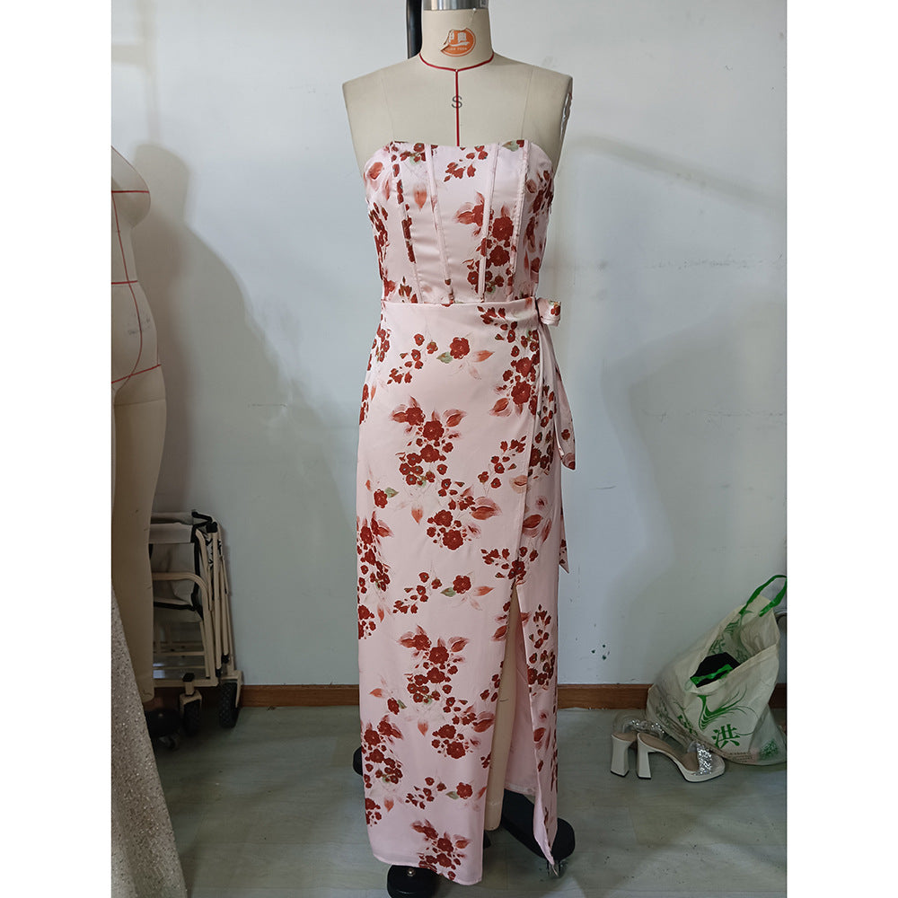 Summer Women Wear Dress Young Tube Top Estimated Print Holiday Dress