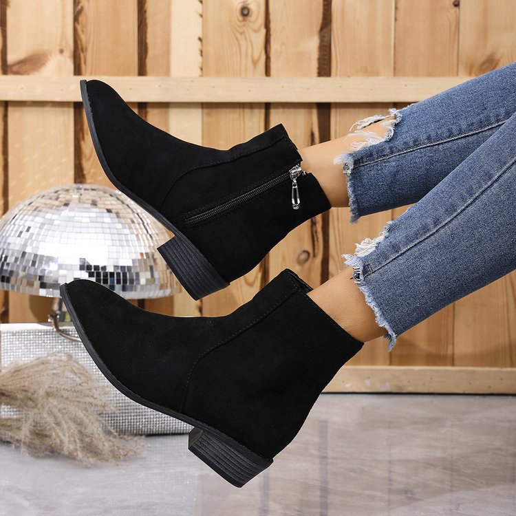 Short Side Zipper Martin Boots Women Single Boots Suede Thick Heel with British Skinny Boots
