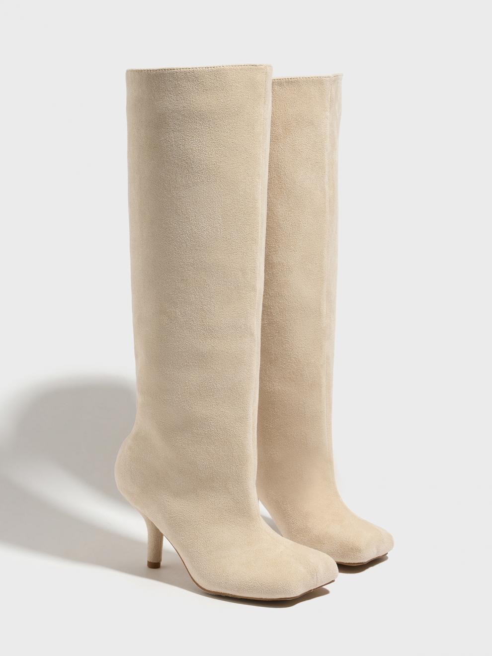 US Size Widen Women Knee High Suede Wide Calf Square Head Cover High Leg Boot