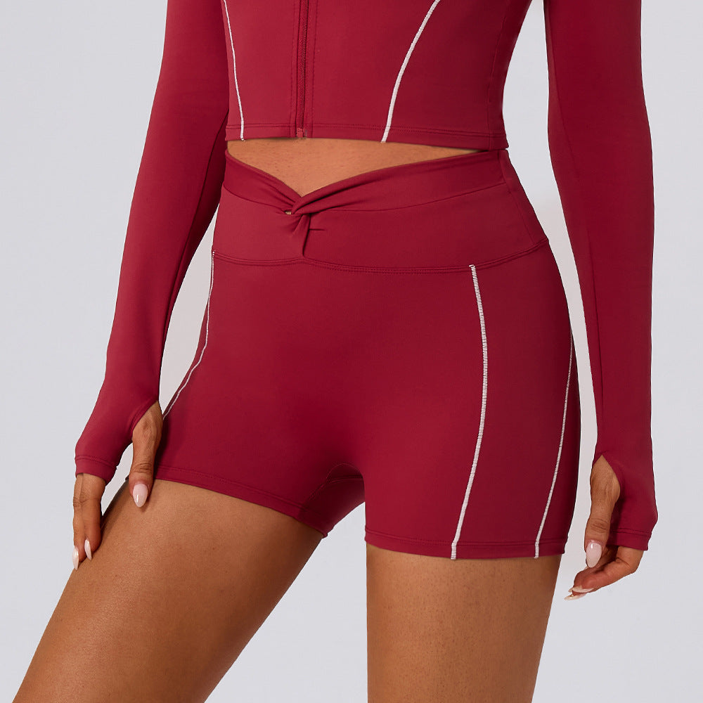 Peach Hip Color Matching Belly Contracting Close Fitting Yoga Pants Women Outdoor Running Sports Quick Drying Fitness Pants Five Point Shorts