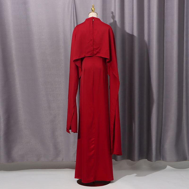 Women Elegant Shawl Solid Color Wide Hem Loose Slimming High Waist Dress