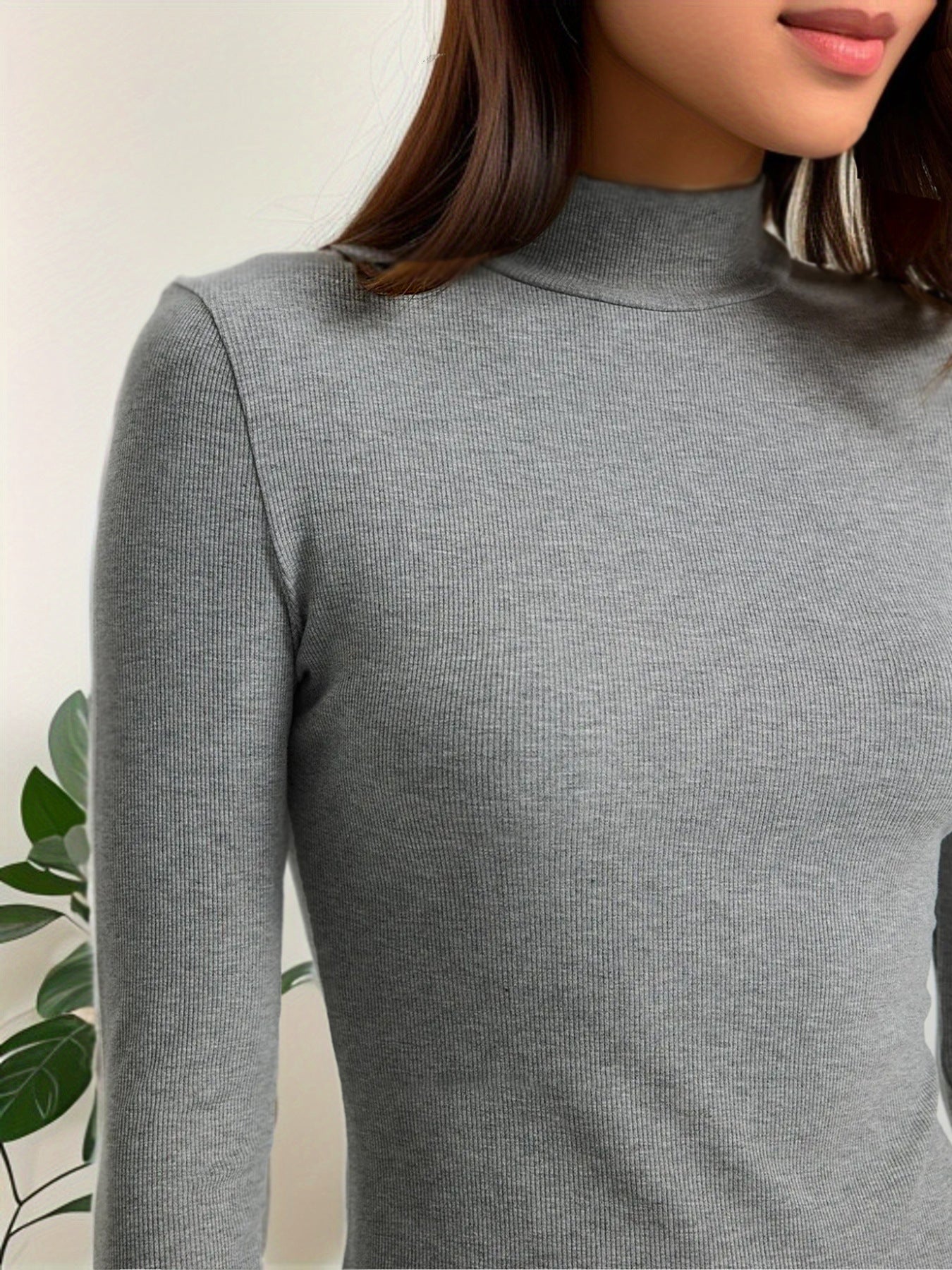 Winter Women Sexy Slim Knit Rib Half High Collar Long Sleeves Short Dress