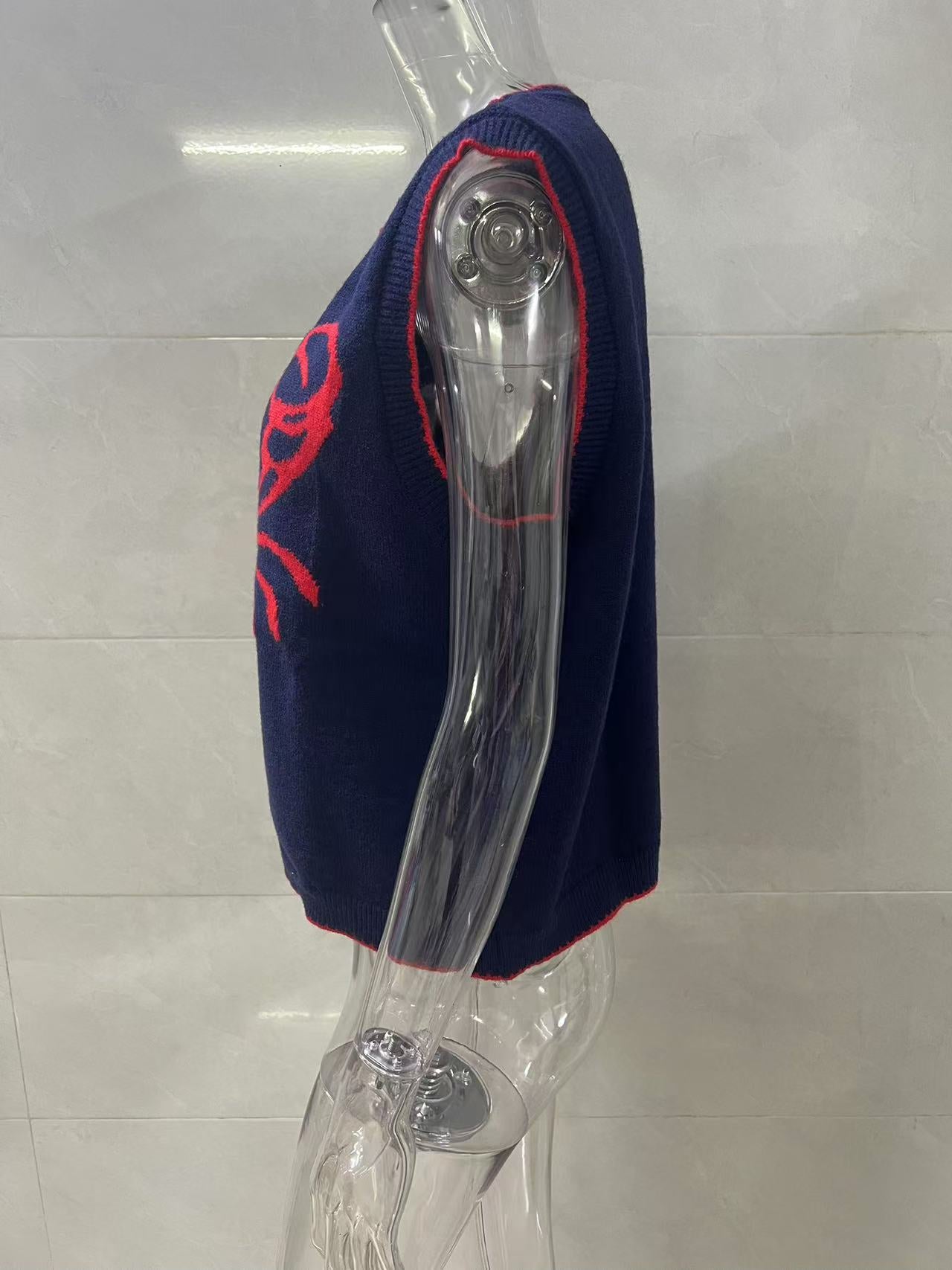 Knitted Vest round Neck Jacquard Outer Wear Sleeveless Vest for Women