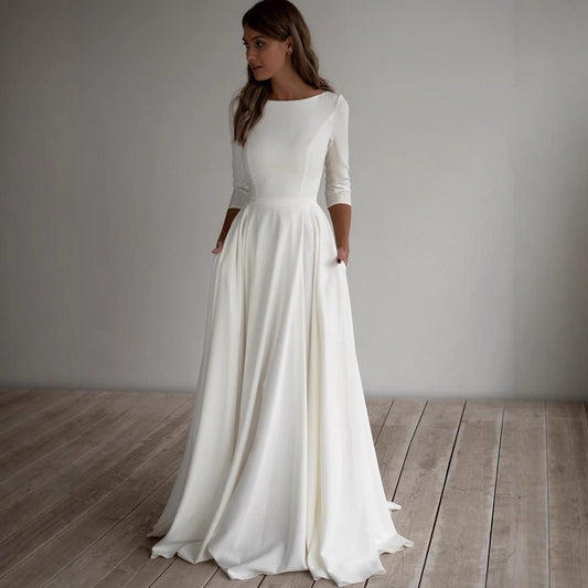 Elegant Wedding Dress round Neck Elegant Simple Three Quarter Sleeve Elegant Dress
