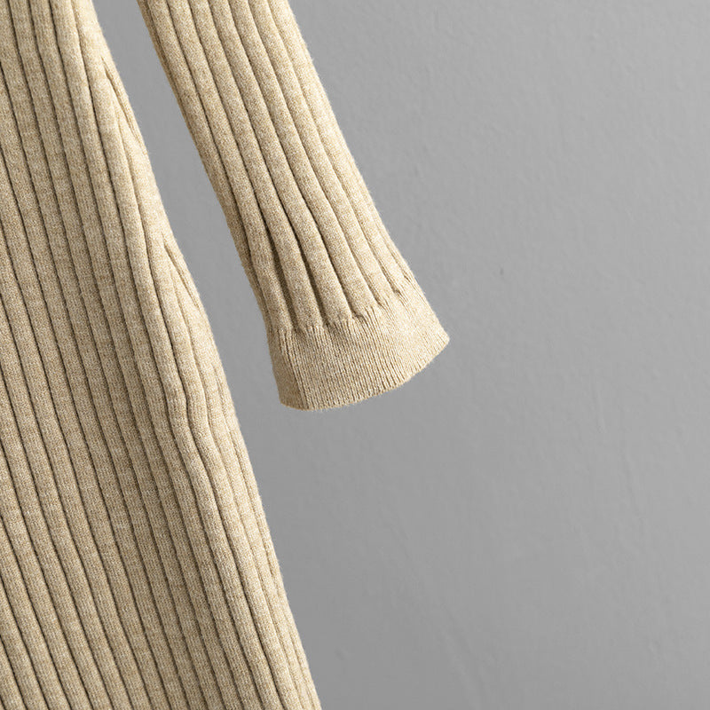 Mid Length Overknee Sweater Dress Women Autumn Winter round Neck Sunken Stripe Inner Wear Base Knitted Dress