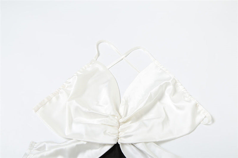 Summer Women Clothes Sexy Backless Contrast Color High Waist Tight Slimming One Piece Trousers